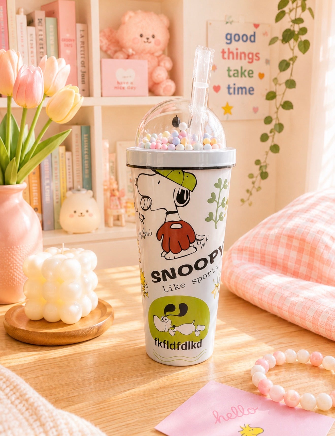 Vaso Térmico Snoopy con Domo y Pajilla 750 ml