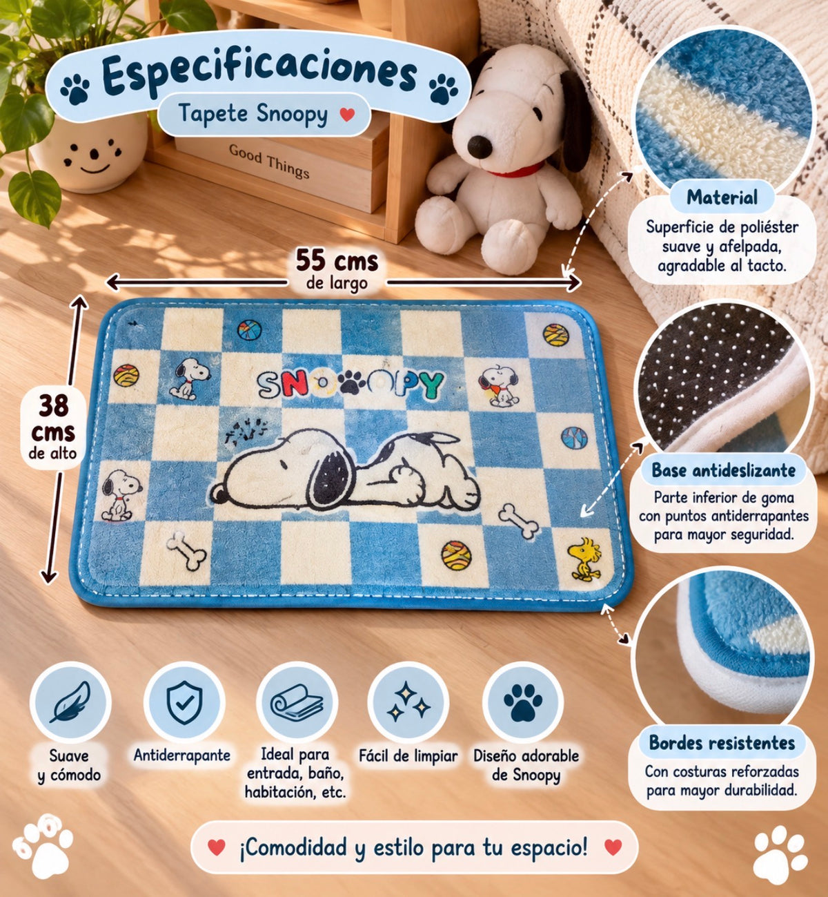 Alfombra Snoopy Kawaii 55 × 38 cm