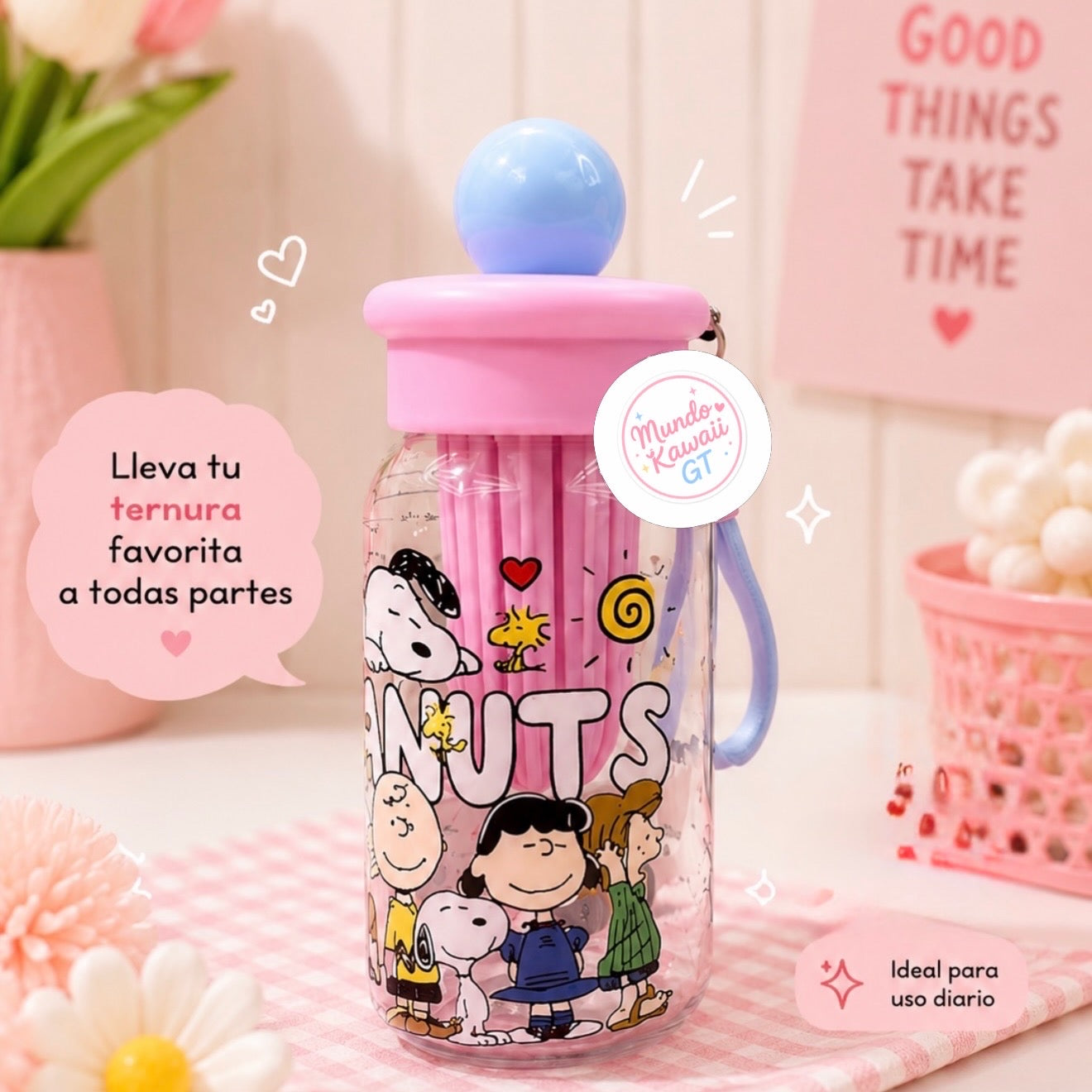 Botella con Filtro Infusor y Pajilla – Peanuts