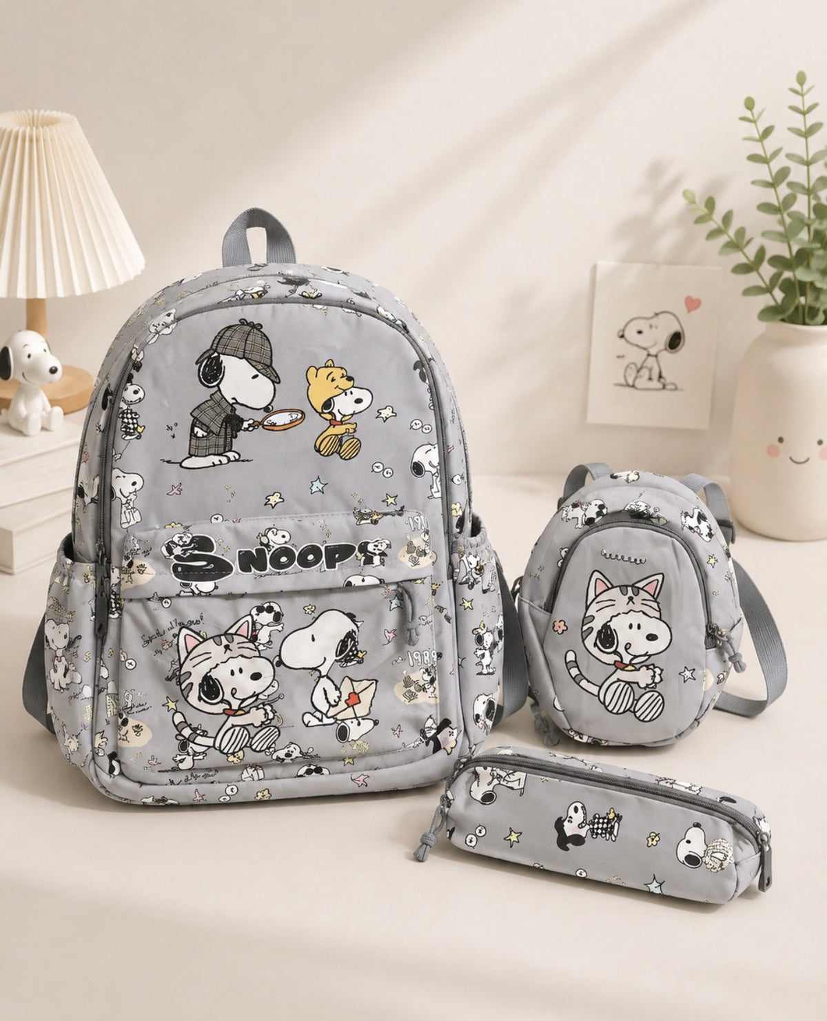 Trío Mochila Snoopy – Mochila + Pechera + Estuche