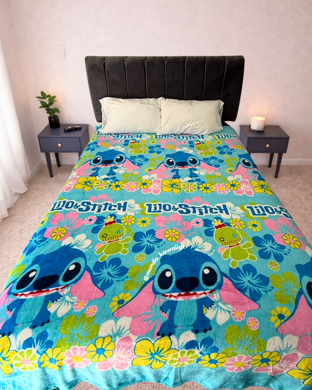 🛏️ Cobijas Stitch – Tela Coral (Matrimonial)