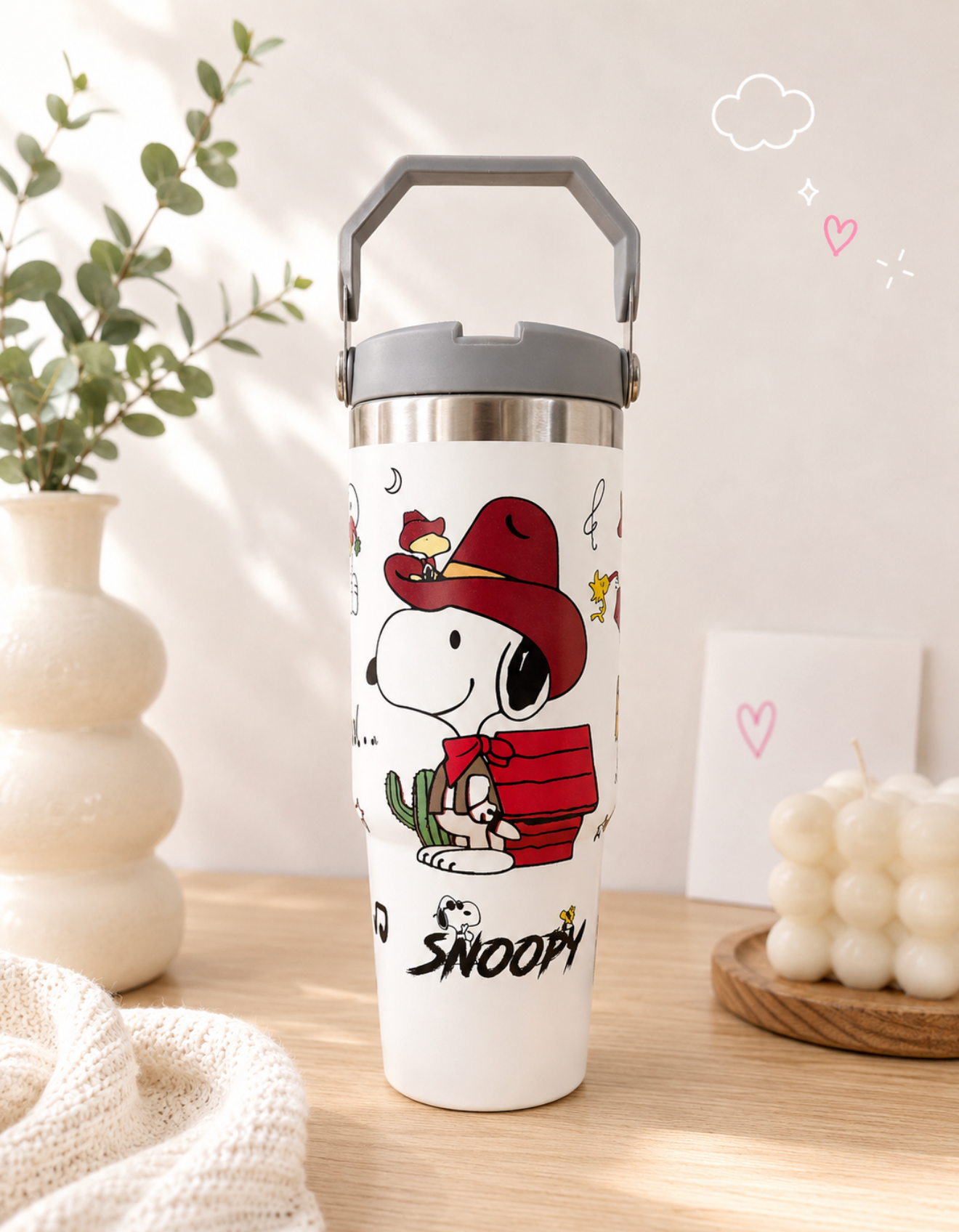 Termo Snoopy con Asa y Pajilla 900 ml