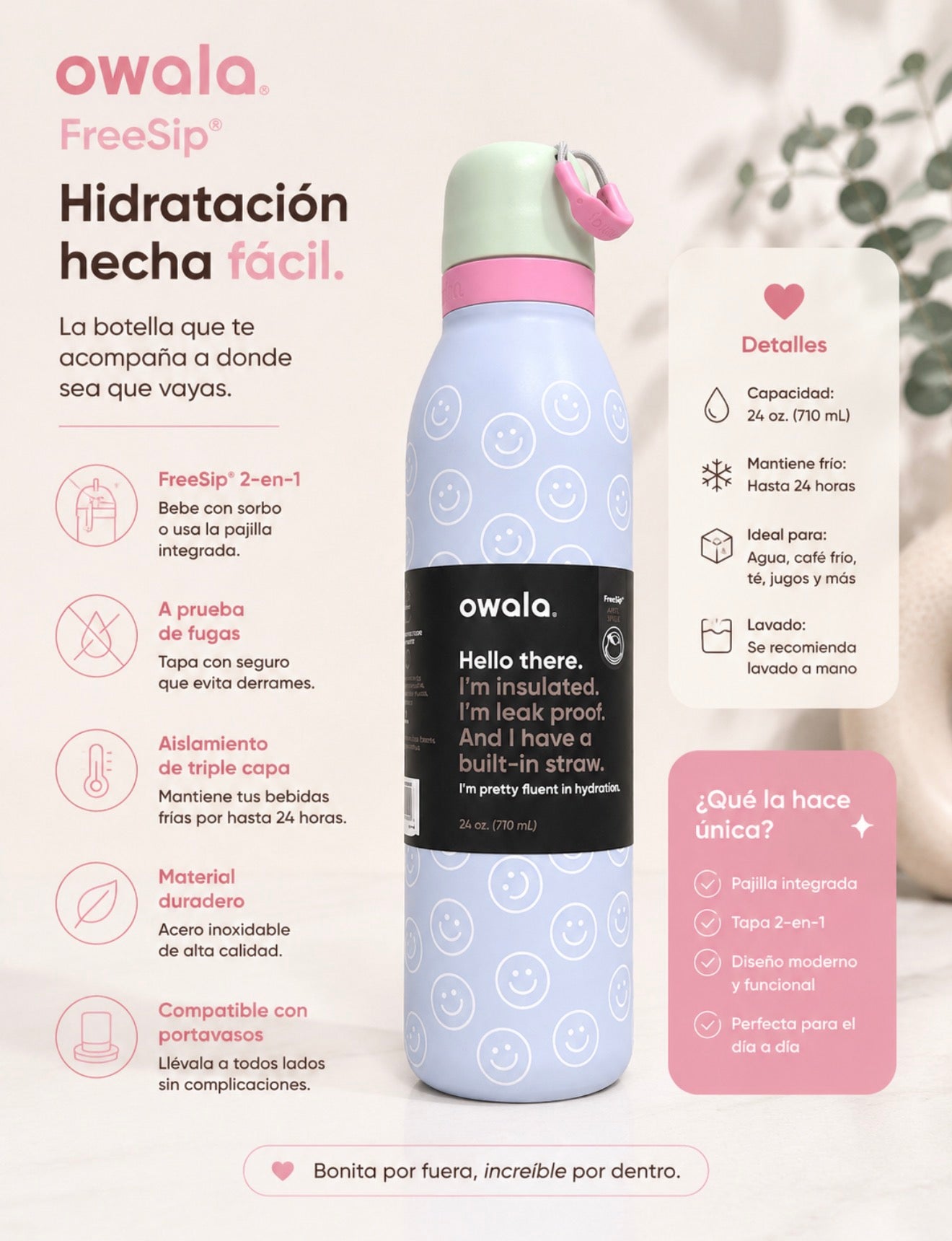 Botella tipo Owala FreeSip 24 oz (710 ml)