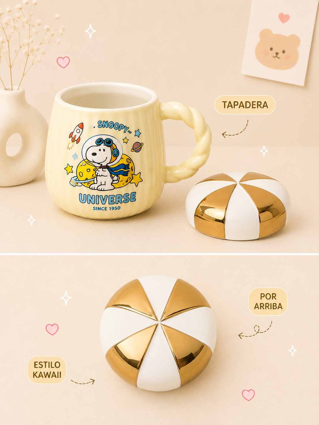 Taza Kawaii Snoopy con Tapadera