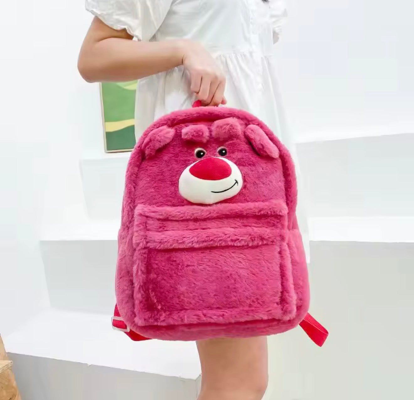 🧸🎒 Mochila Peluche Lotso (Tamaño Oficio) 💗✨