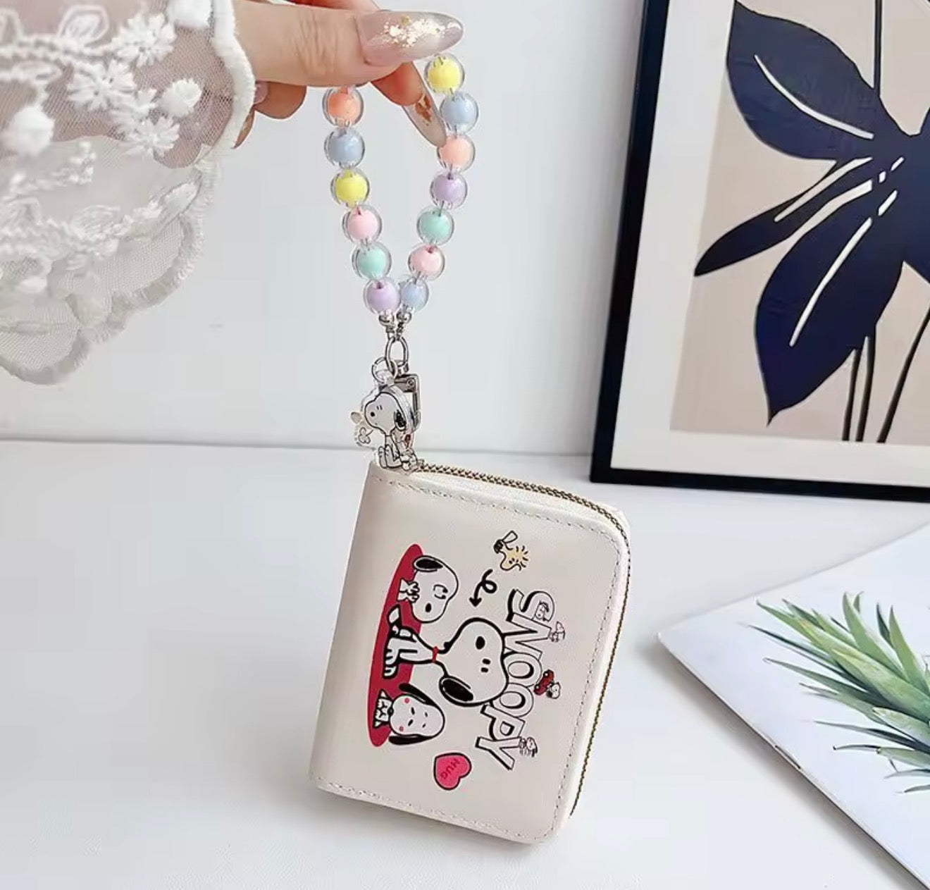 Tarjetero Snoopy Pastel con Cadena